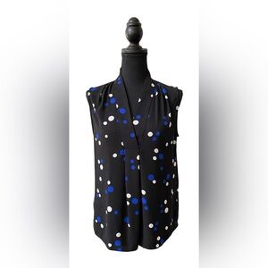 Talbots: Blue V Neck Blouse with Colorful Polka Dots